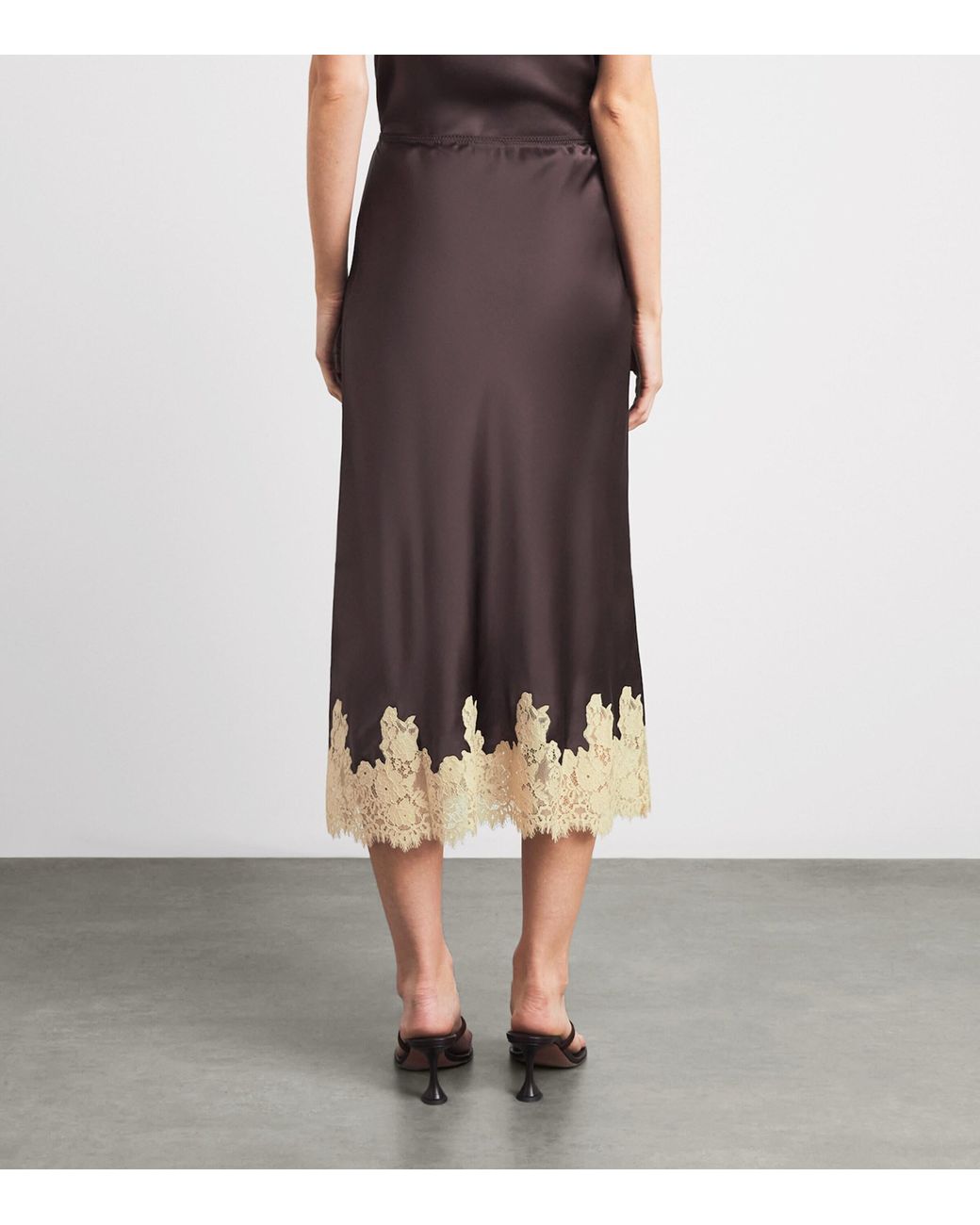 Doen Brown Silk Lace-Trim Elowen Midi Skirt