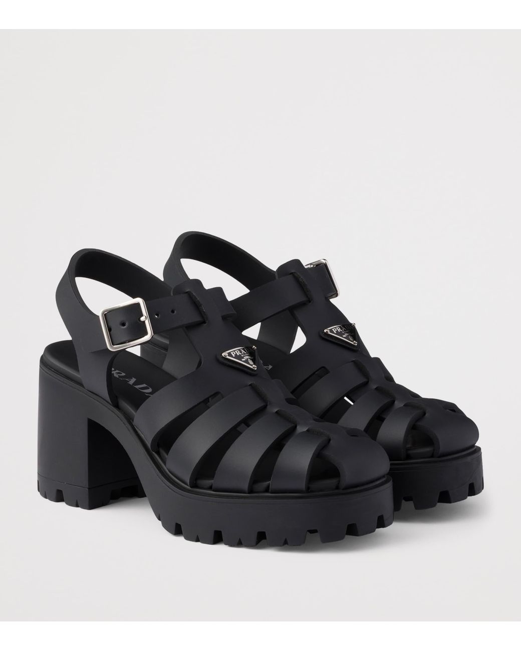 Prada Black Rubber Platform Sandals 90