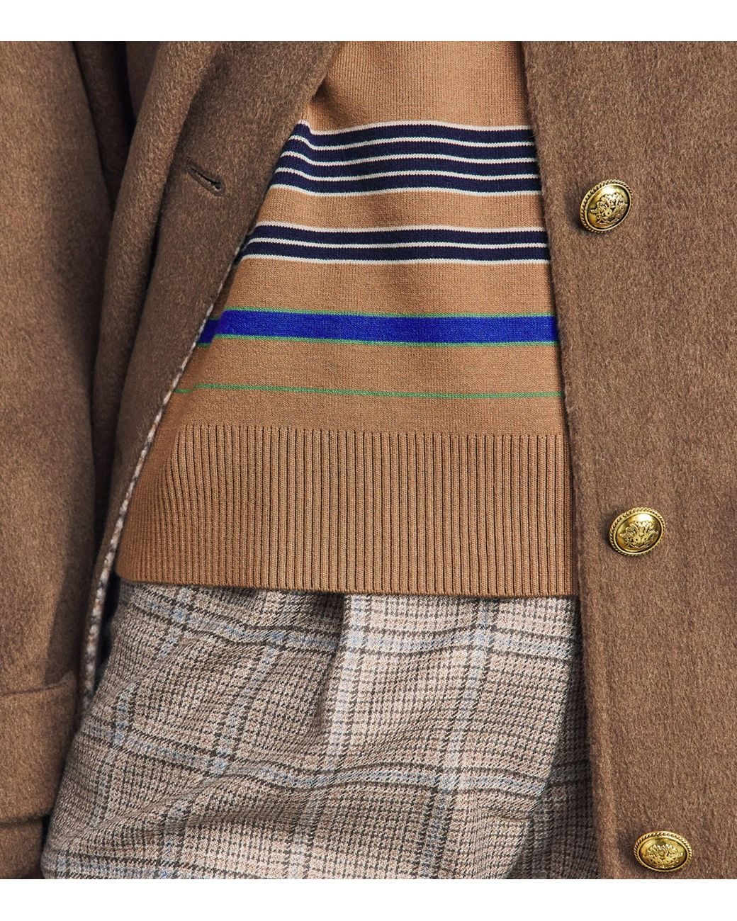 Sandro Brown Layered-Effect Stripe Sweater