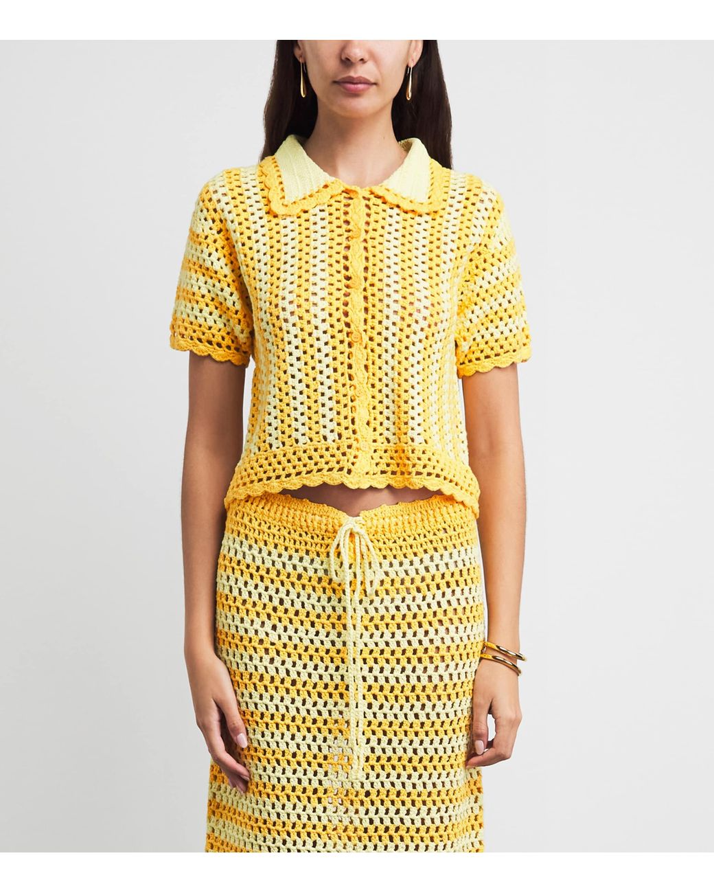 Jonathan Simkhai Yellow Crochet Stripe Stanton Shirt