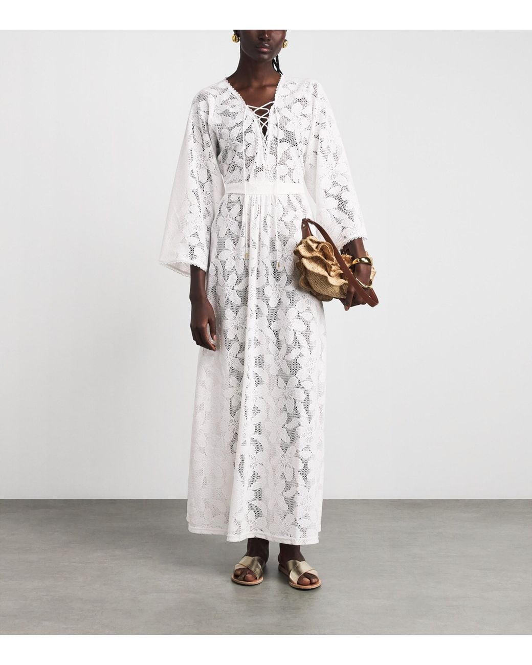 Melissa Odabash White Cotton-Blend Tie Nina Kaftan