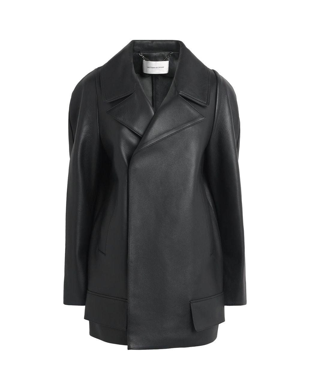 Victoria Beckham Black Leather Pea Coat