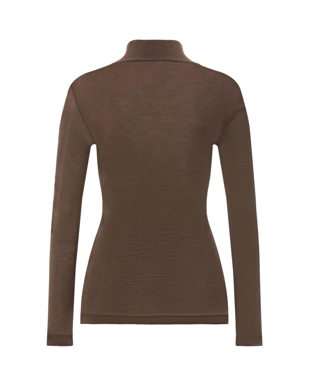 Hanro Brown Wool-Silk Funnel-Neck Top