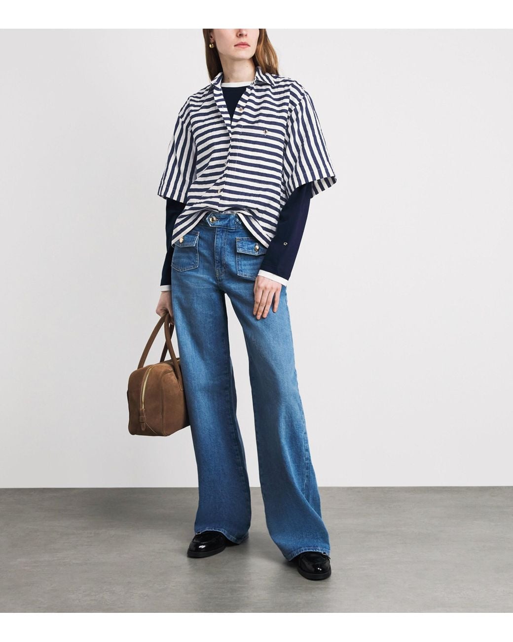Maje Blue Waffled Canvas Stripe Shirt