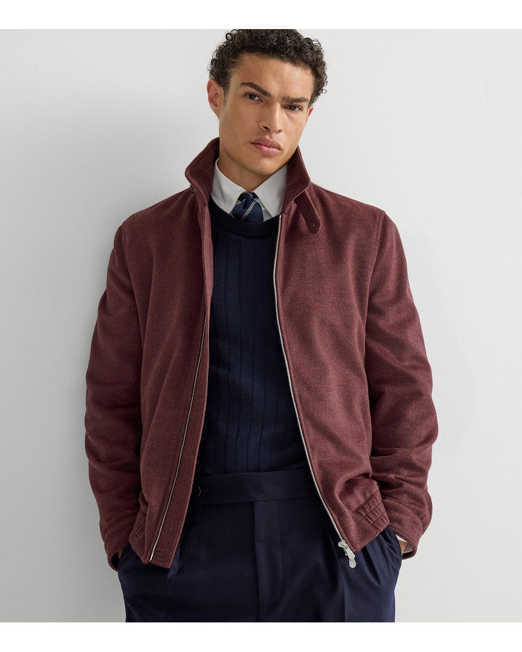 Brunello Cucinelli Purple Virgin Wool Bomber Jacket for men
