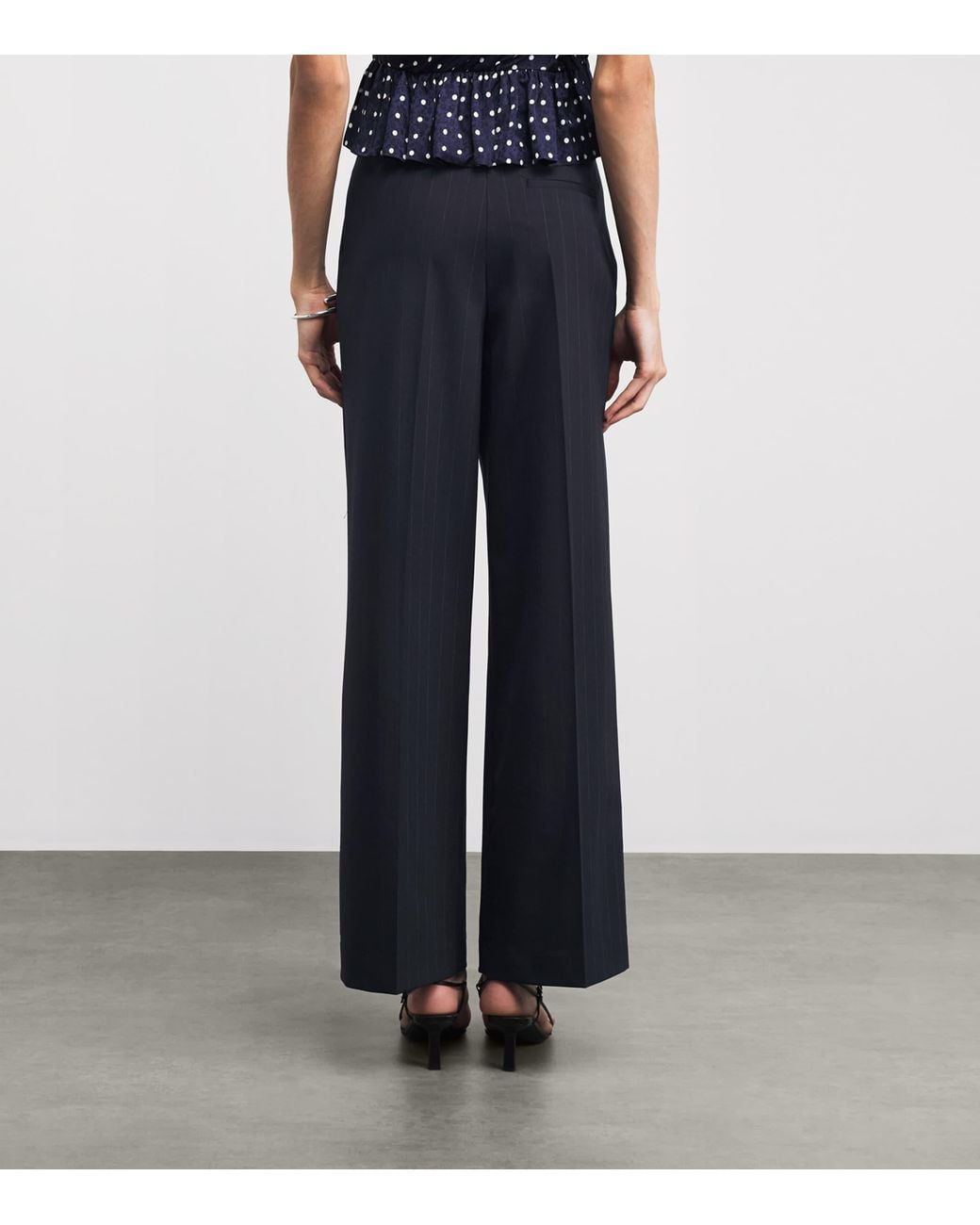 Maje Blue Wool-Blend Pinstripe Wide-Leg Trousers