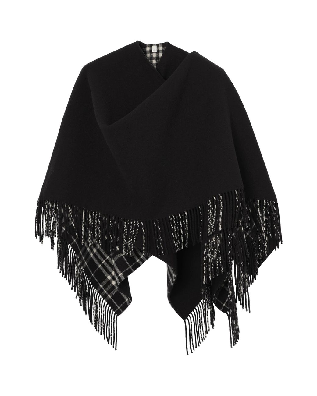 Burberry Black Wool Fringe Blanket Cape