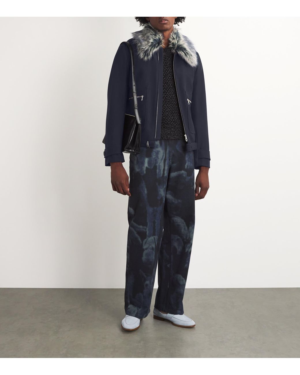 Dries Van Noten Faux Fur-Collar Verona Bomber Jacket in Blue
