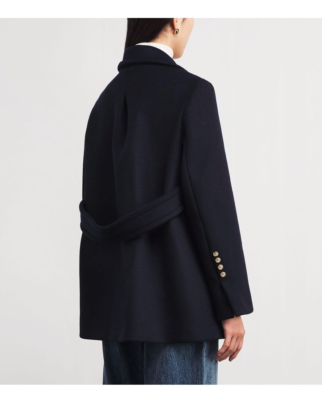 Maje Blue Wool-Blend Double-Breasted Pea Coat