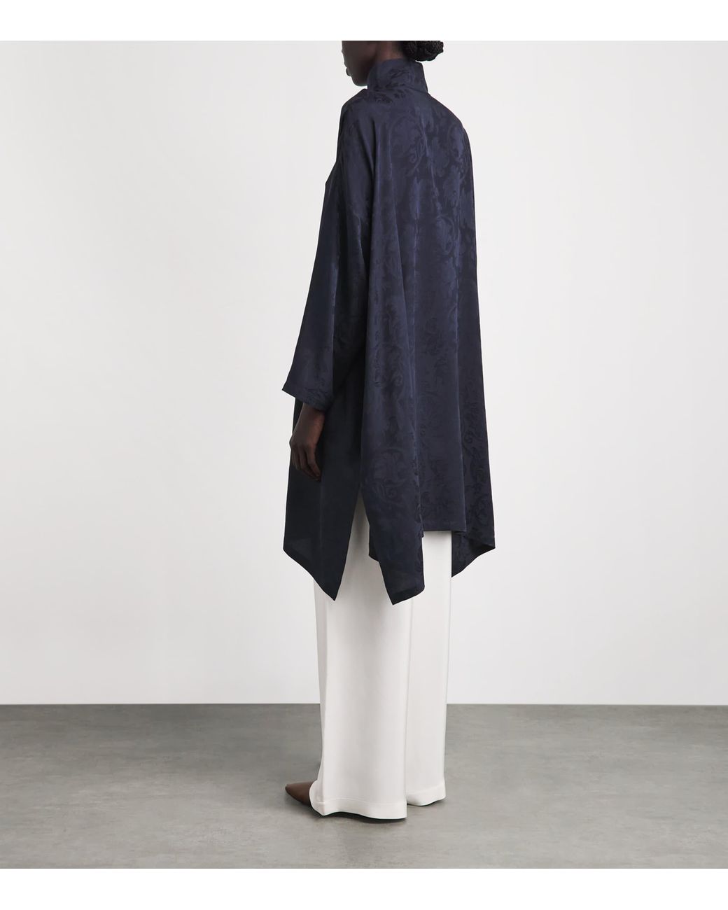 Eskandar Blue Silk Double-Stand Collar Shirt