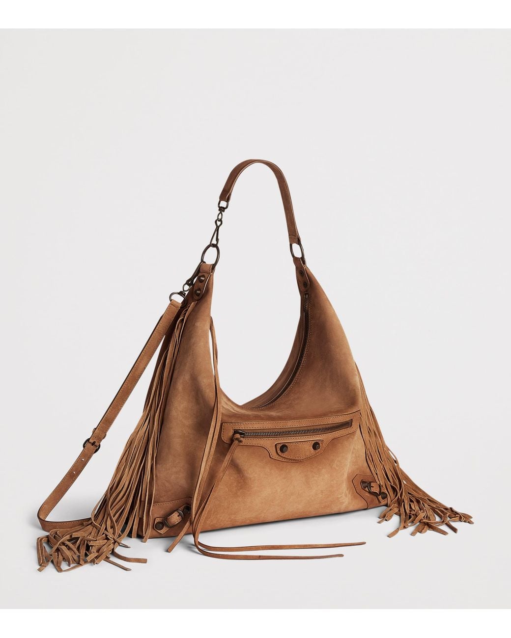 Balenciaga Brown Medium Suede Fringe Le City Shoulder Bag