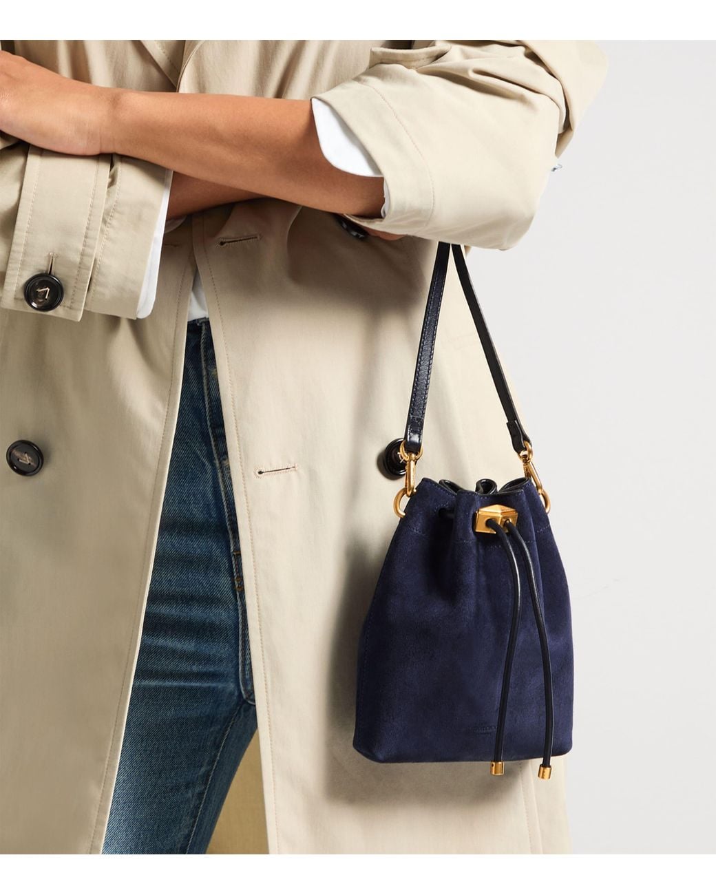 Jimmy Choo Blue Suede Cinch Mini Bucket Bag