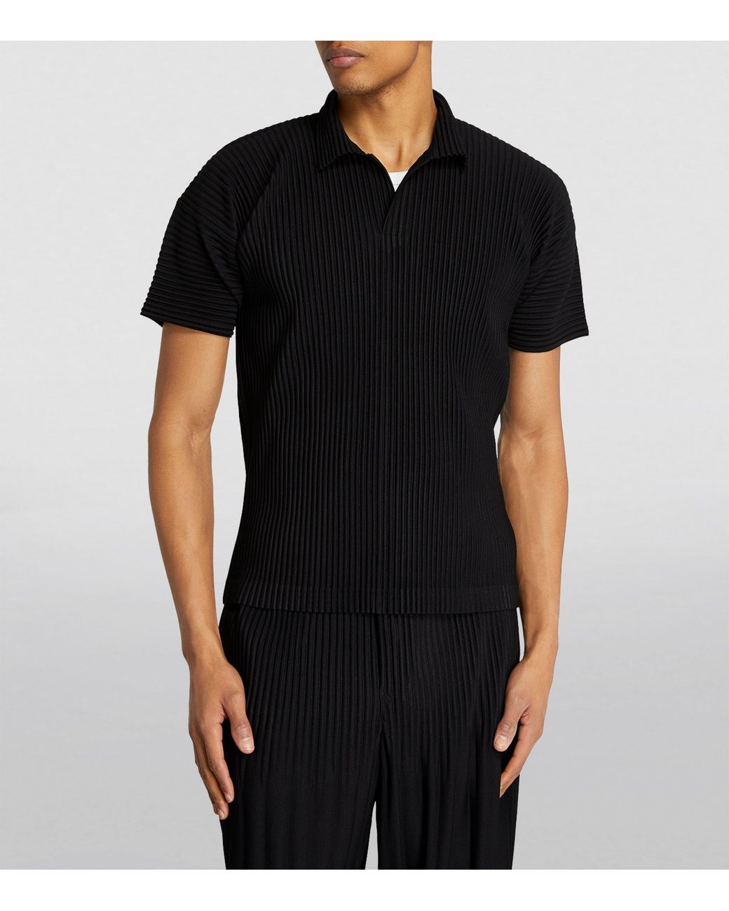Homme Plissé Issey Miyake Black Pleated Polo Shirt for men