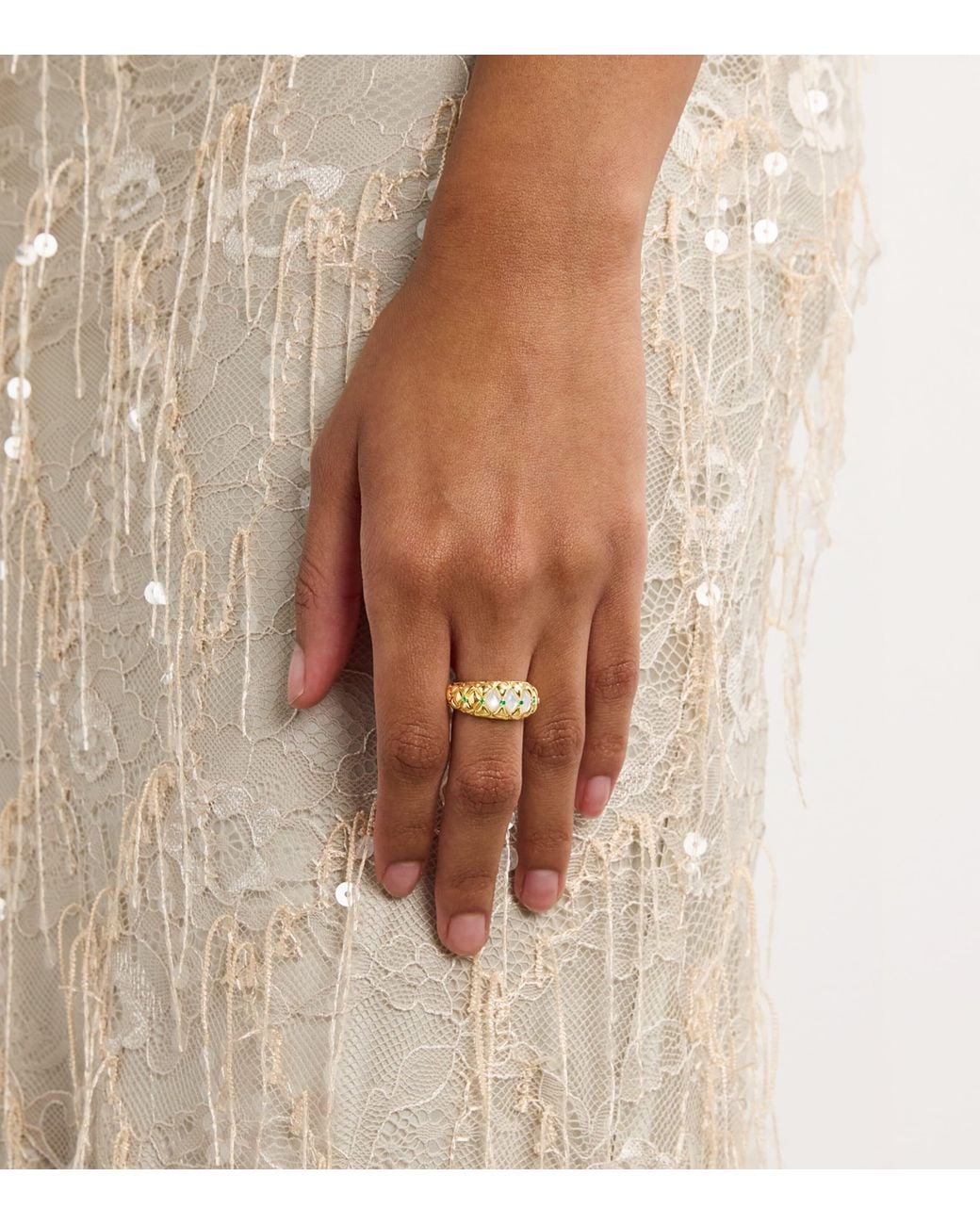 L'Atelier Nawbar Metallic Diamond And Emerald Bond Street Curve Ring