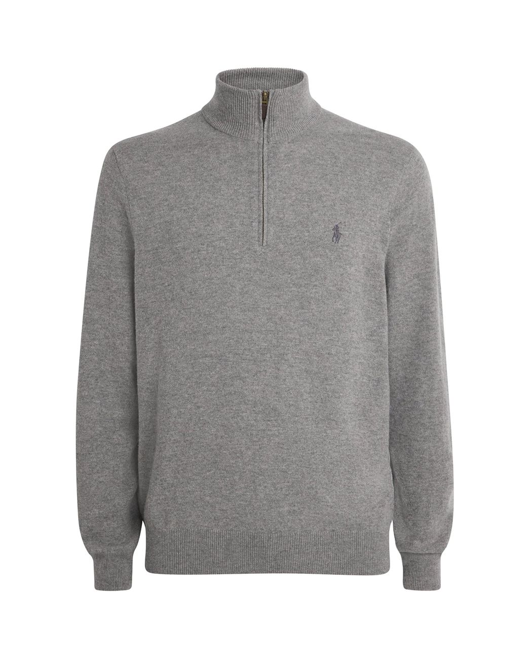 Polo Ralph Lauren Gray Wool Polo Pony Quarter-Zip Sweater for men