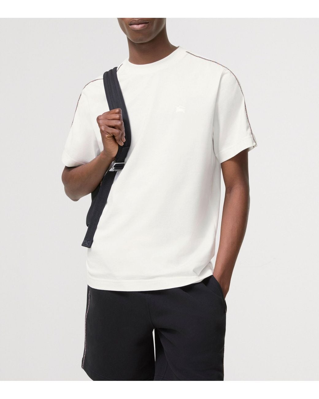 Burberry White Cotton Check-Piping Slim T-Shirt for men