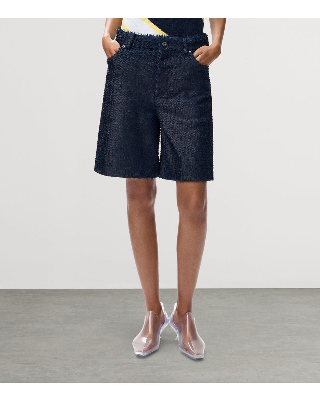 Loewe Blue Leather Feather Shorts