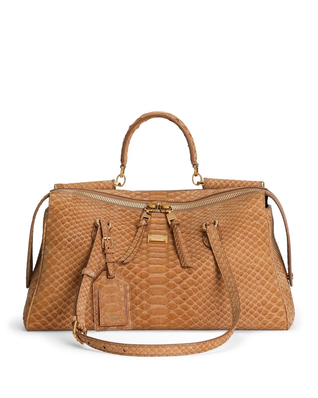 Dolce & Gabbana Brown Medium Python Leather Vittoria Top-Handle Bag