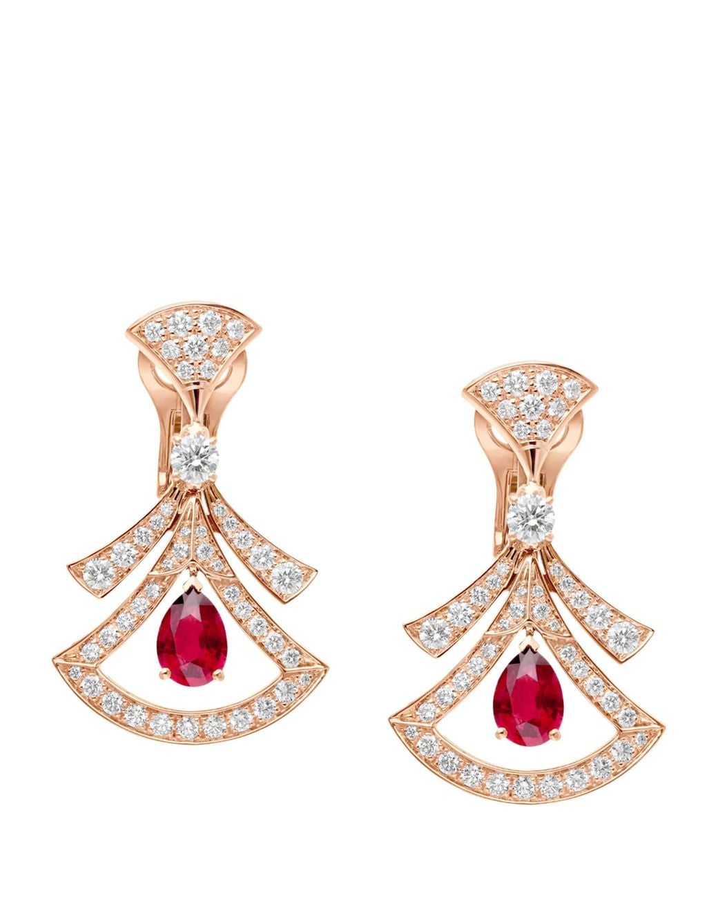 BVLGARI White Diamond And Ruby Divas' Dream Openwork Earrings