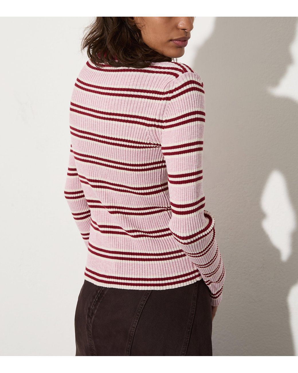 MAX&Co. Red Rib-Knit Stripe Polo Sweater