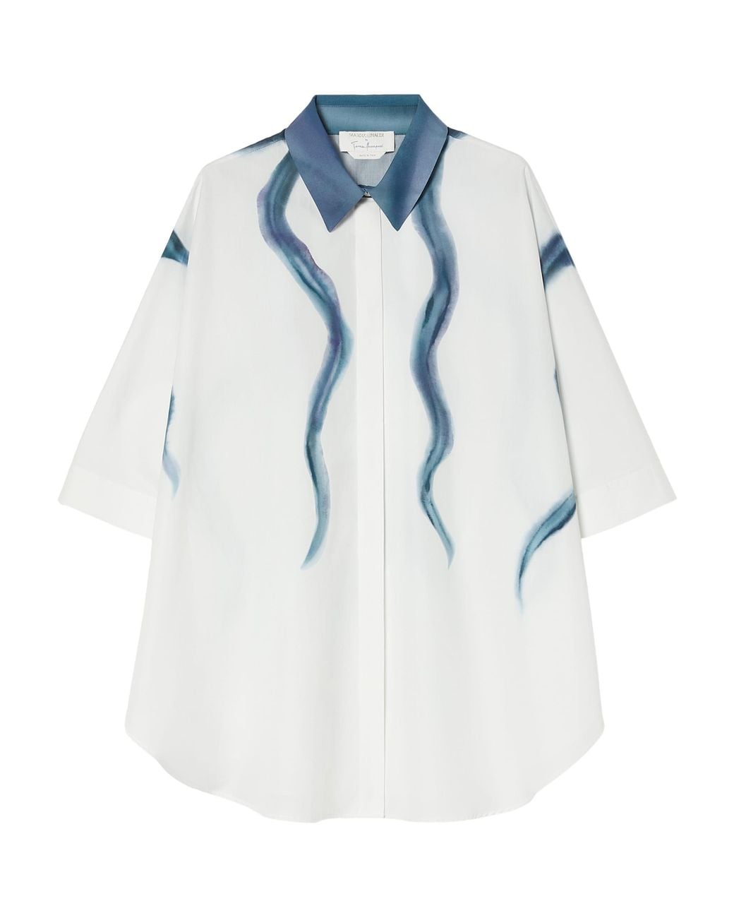 Marina Rinaldi Blue Cotton Printed Short-Sleeve Shirt