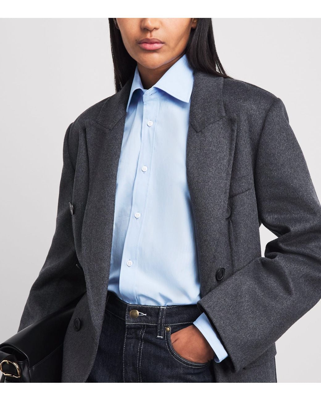 With Nothing Underneath Blue Exaggerated Cuff The Boyfriend Shirt