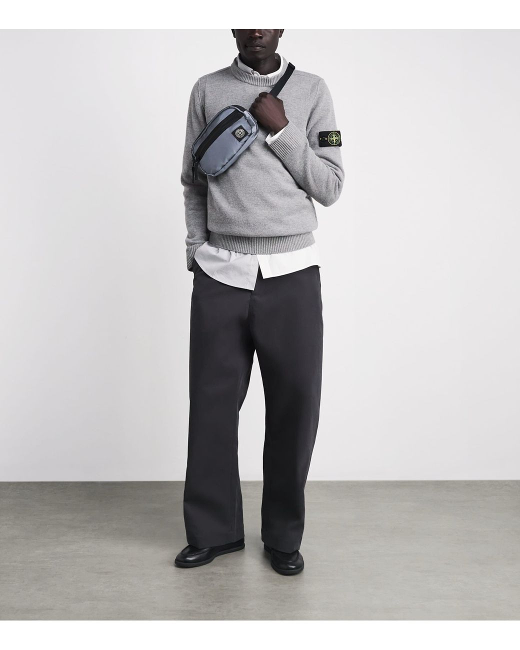 Stone Island Gray Virgin Wool-Blend Compass Sweater for men