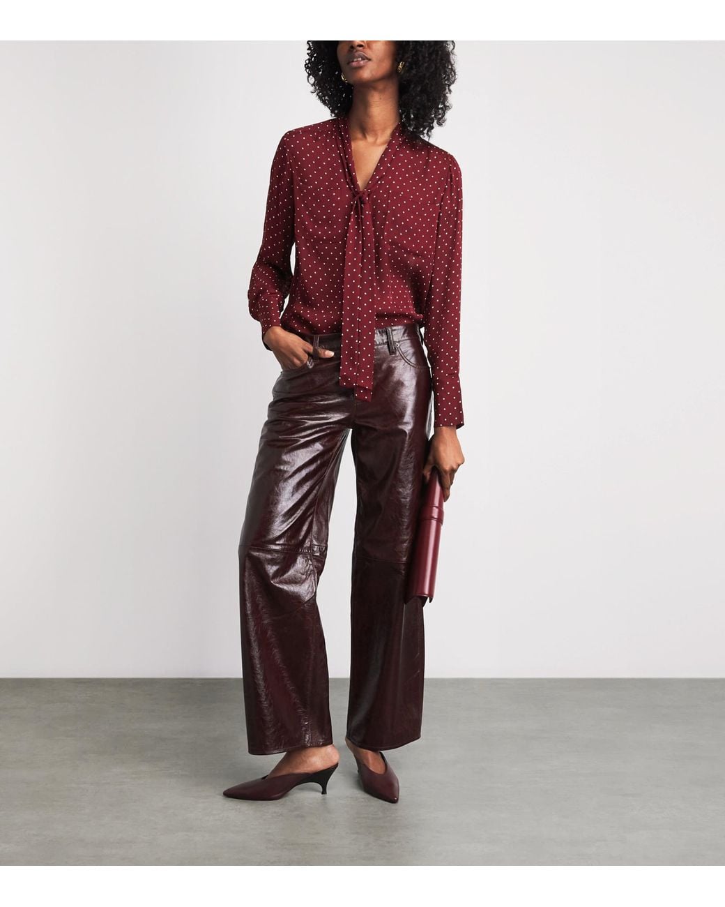 FRAME Red Silk Modern Tie Blouse