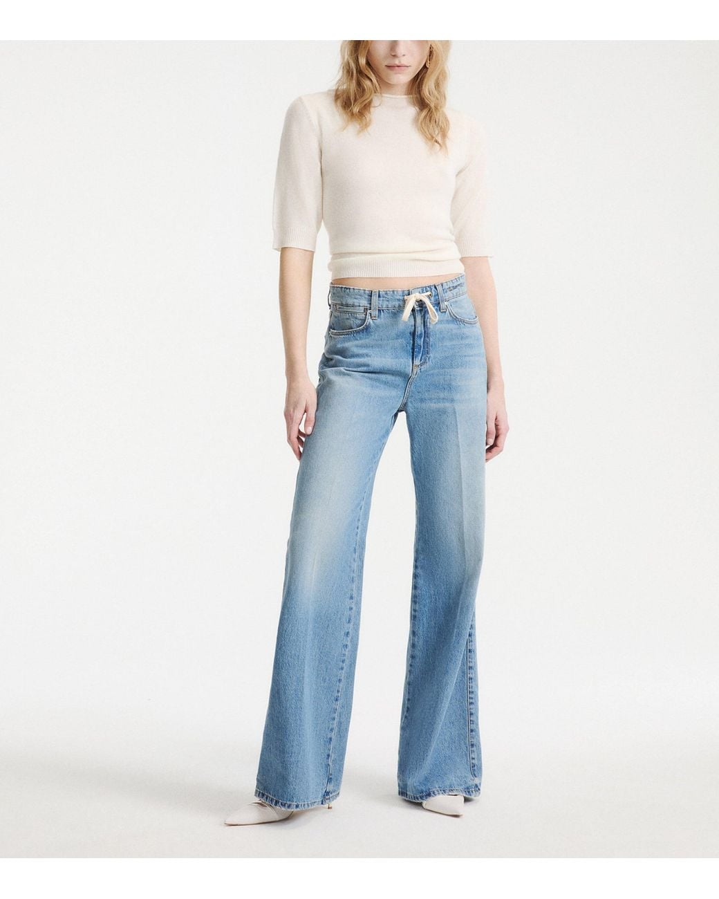 Marella Blue Drawstring High-Rise Wide-Leg Jeans