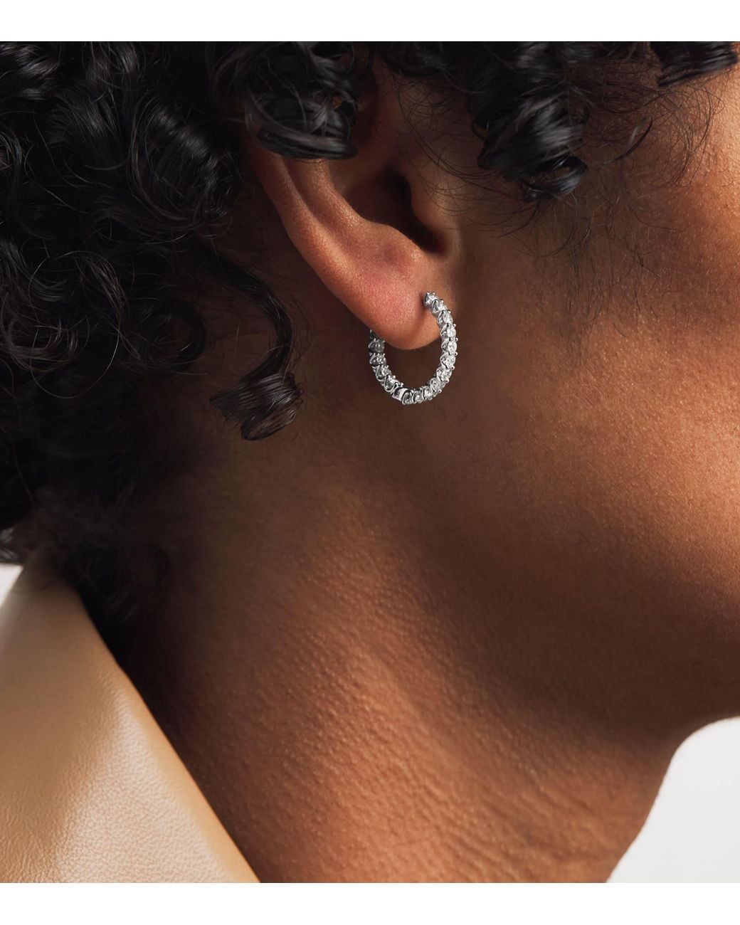 Harrods White Medium And Diamond Hoop Earrings