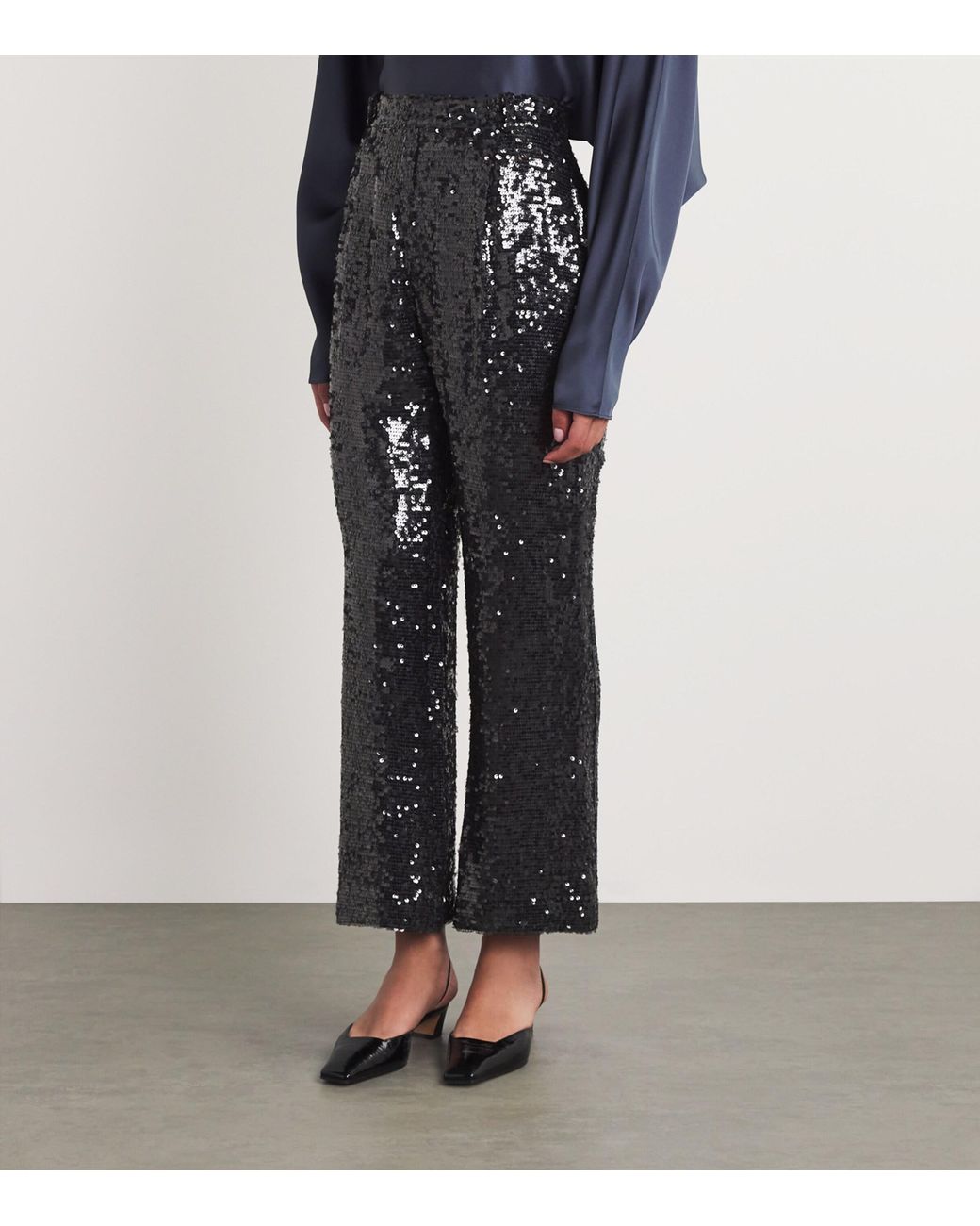 LAPOINTE Gray Sequin Pleated Tapered Trousers