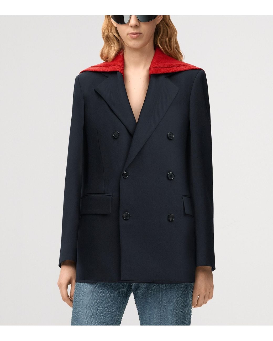 Loewe Blue Wool Knitted-Overlay Blazer