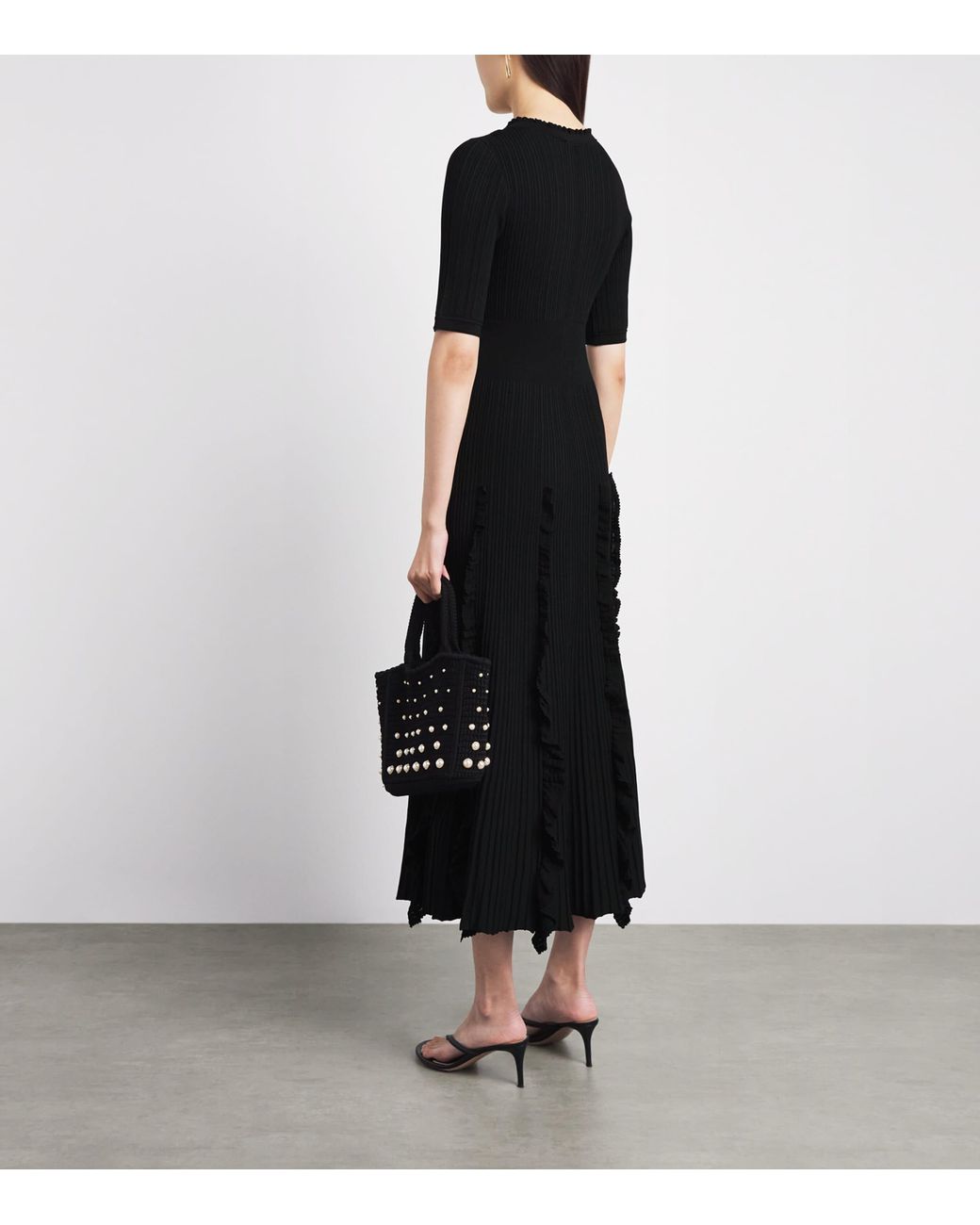 Sandro Black Knitted Ruffled Maxi Dress