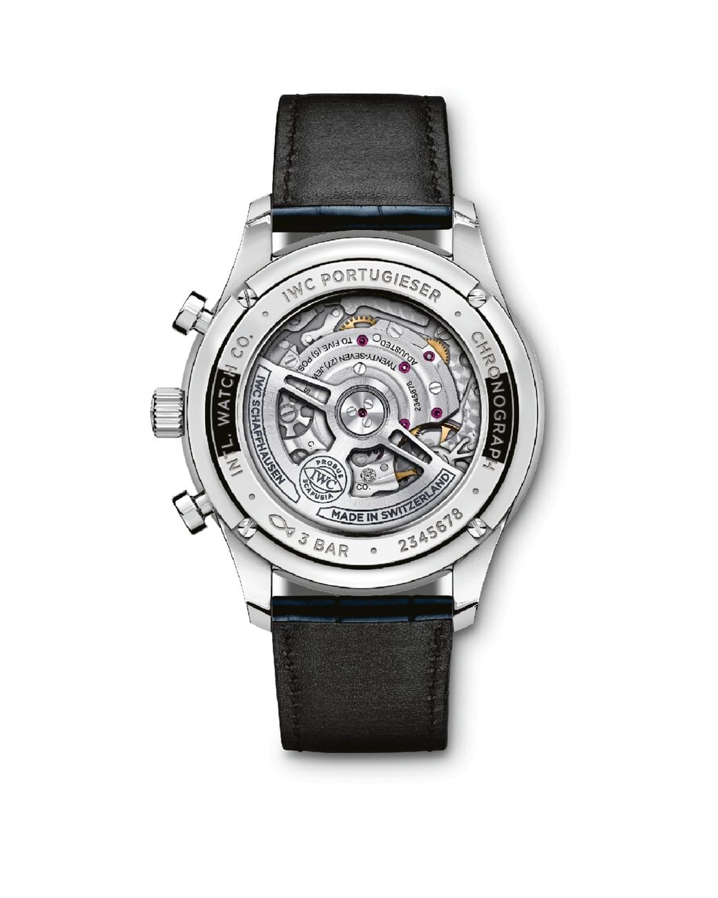 Iwc Black Stainless Steel Portugieser Chronograph Watch for men