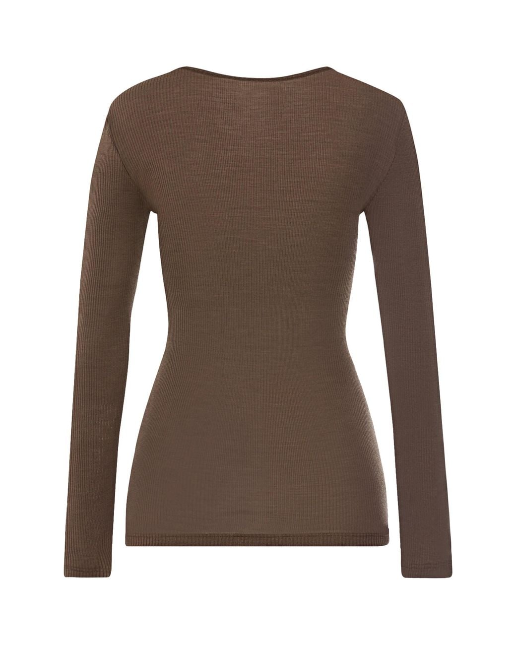 Hanro Brown Wool-Silk Lace-V-Neck Top
