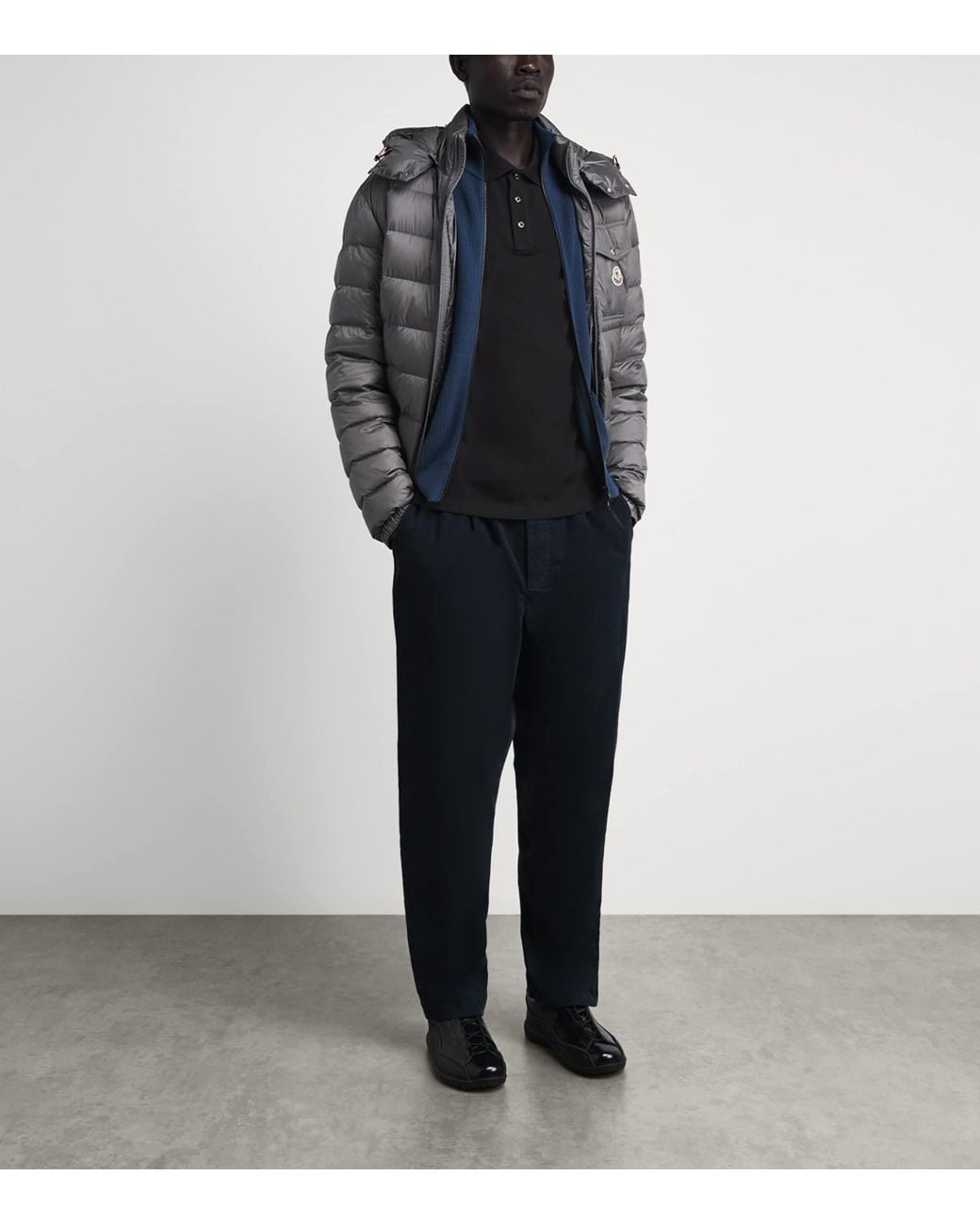 Moncler Black Cotton Logo Polo Shirt for men