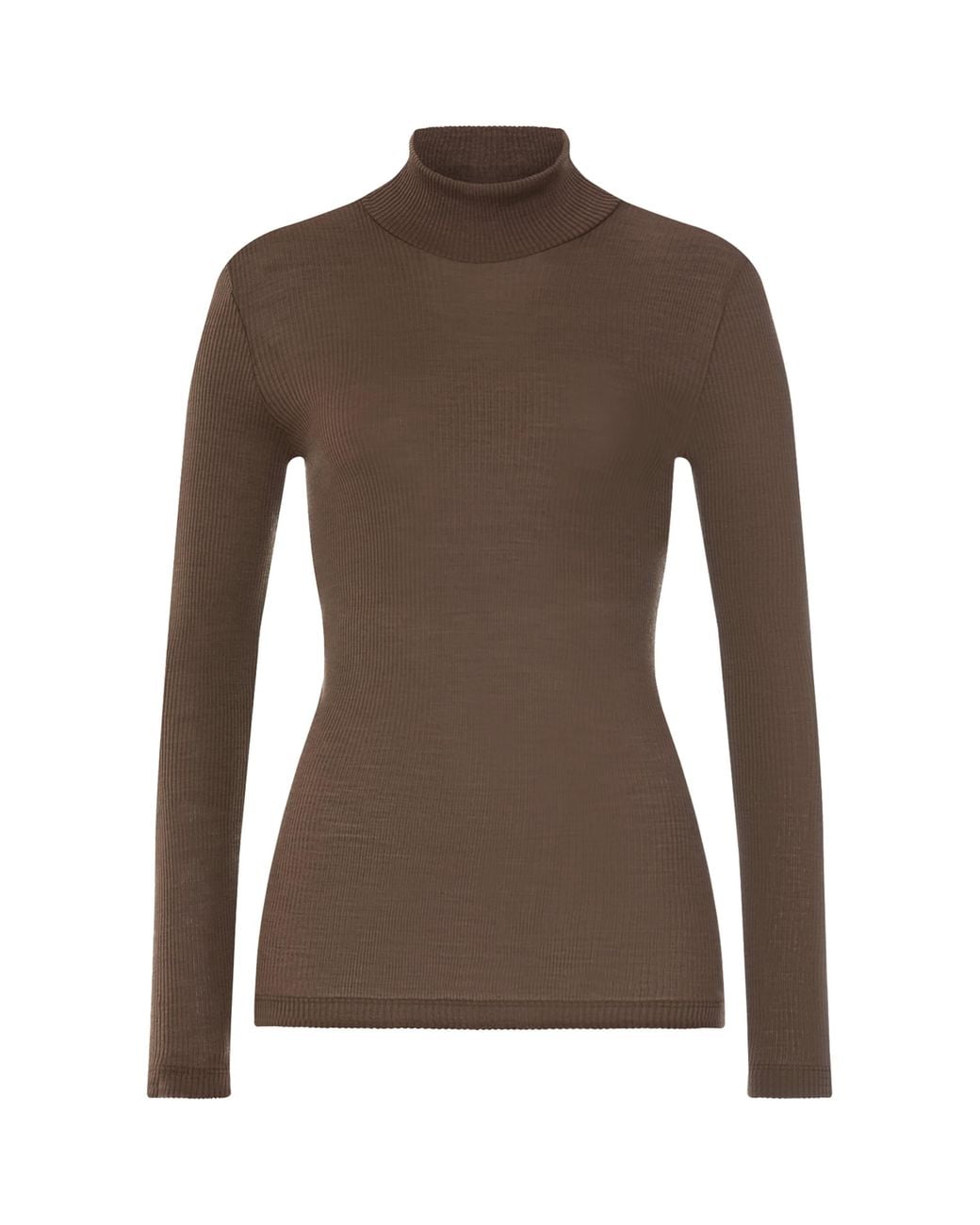 Hanro Brown Wool-Silk Funnel-Neck Top