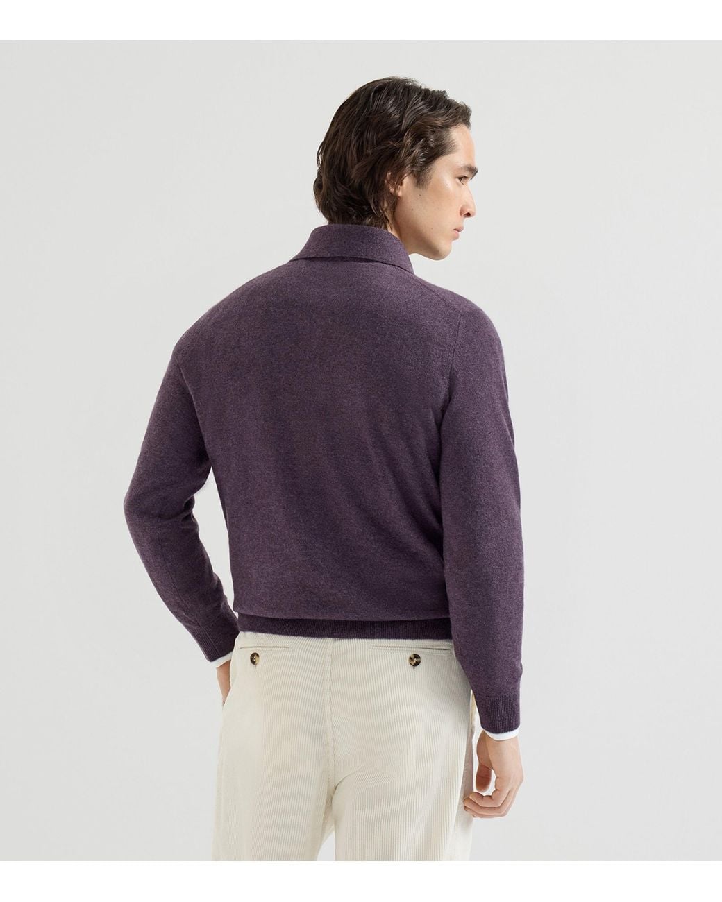 Brunello Cucinelli Purple Cashmere Polo Sweater for men