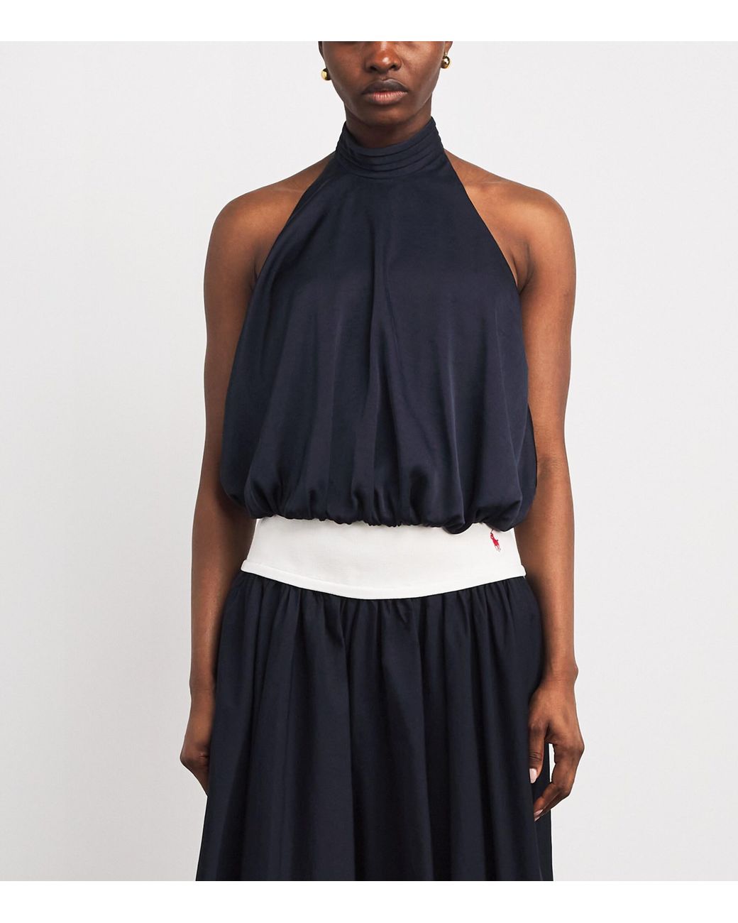 Claudie Pierlot Blue Satin Open-Back Blouse