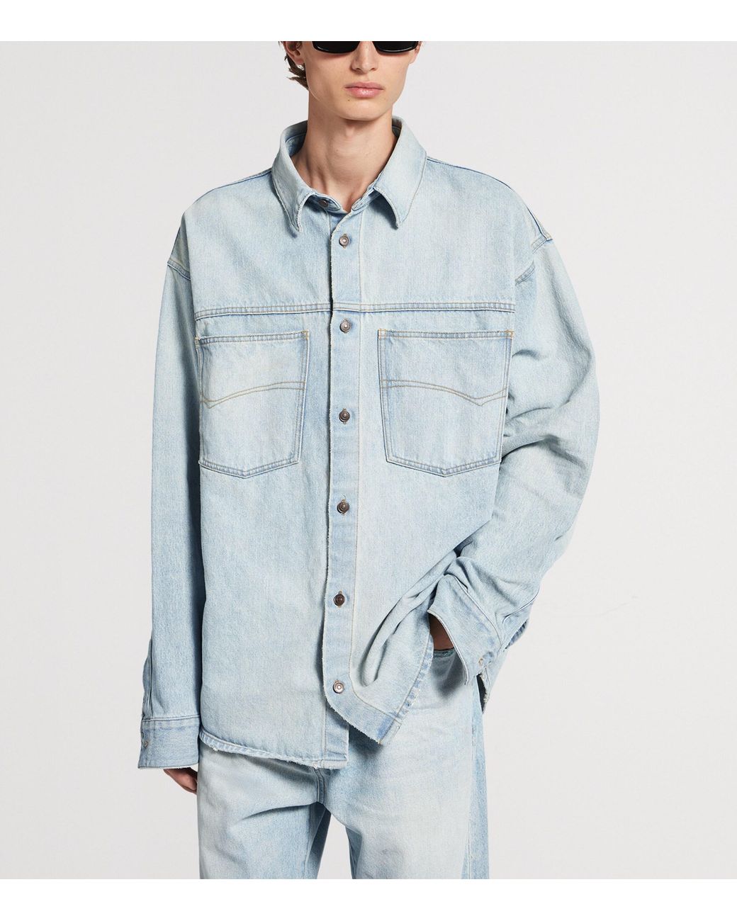 Balenciaga Blue Oversized Denim Shirt for men
