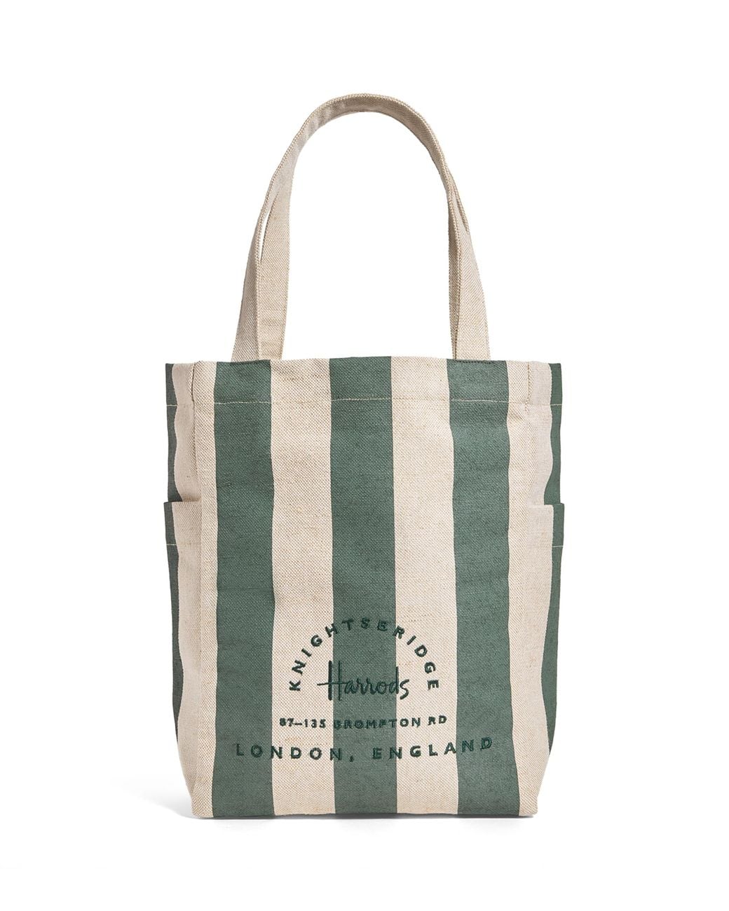 Harrods White Jute Striped Logo Shopper Tote Bag