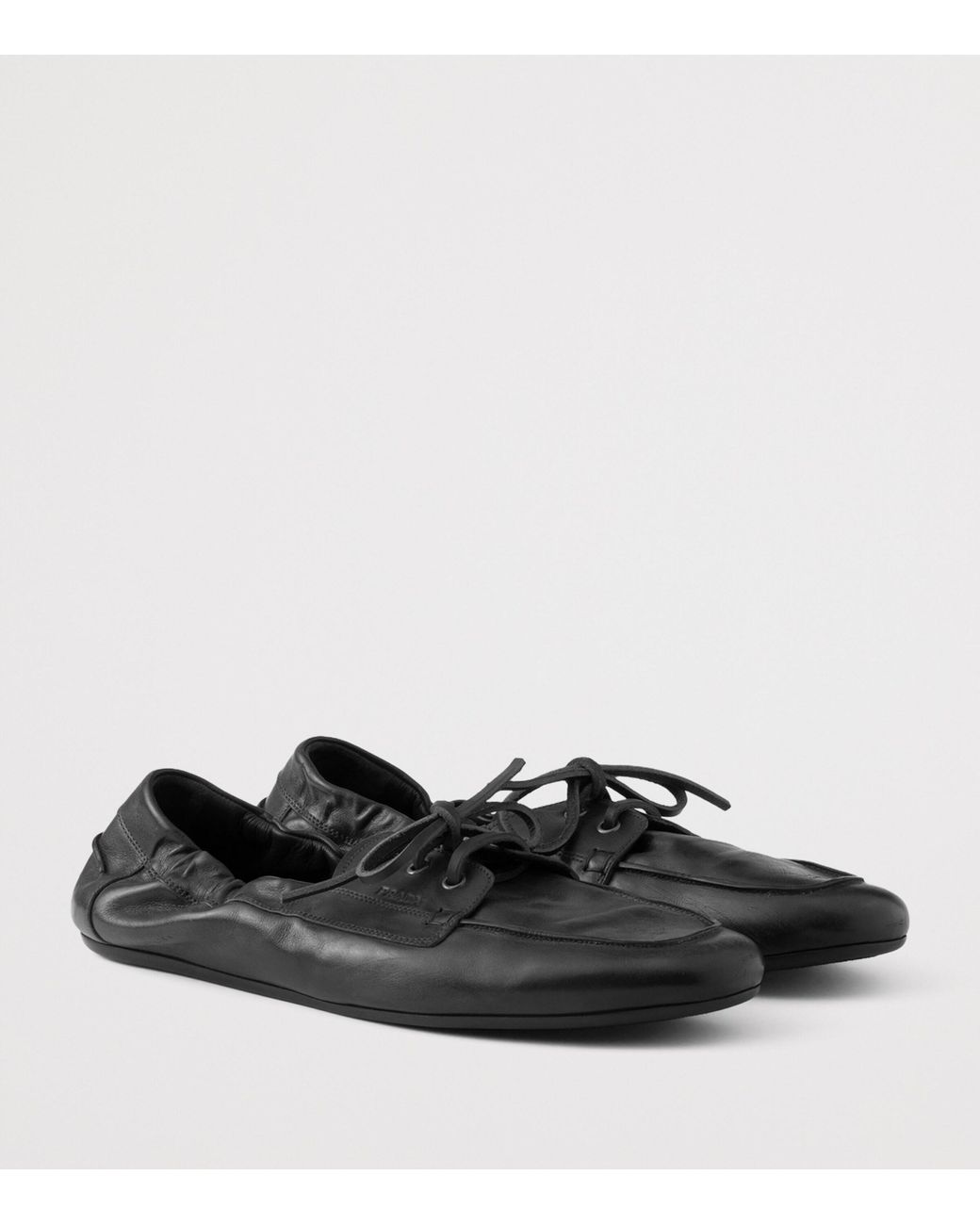 Prada Black Antiqued Leather Shuffle Loafers for men