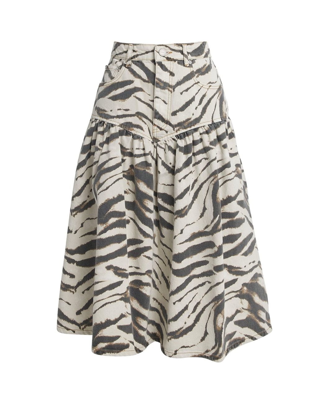 Ganni Gray Zebra Denim Midi Skirt