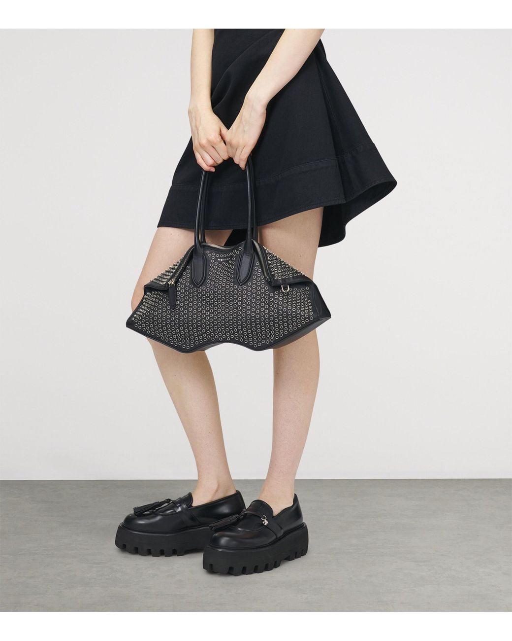 McQueen Black Leather Studded Manta Top-Handle Bag