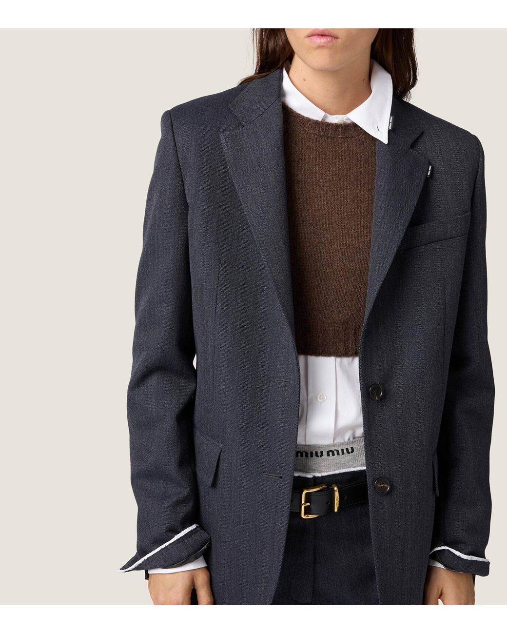 Miu Miu Brown Wool-Cashmere Cropped Sweater