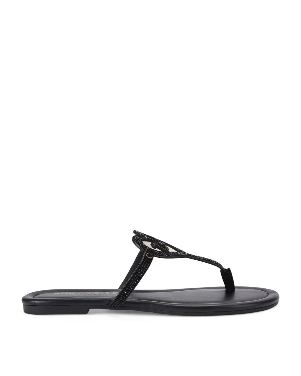 Kurt Geiger Black Leather Heart T-Bar Sandals