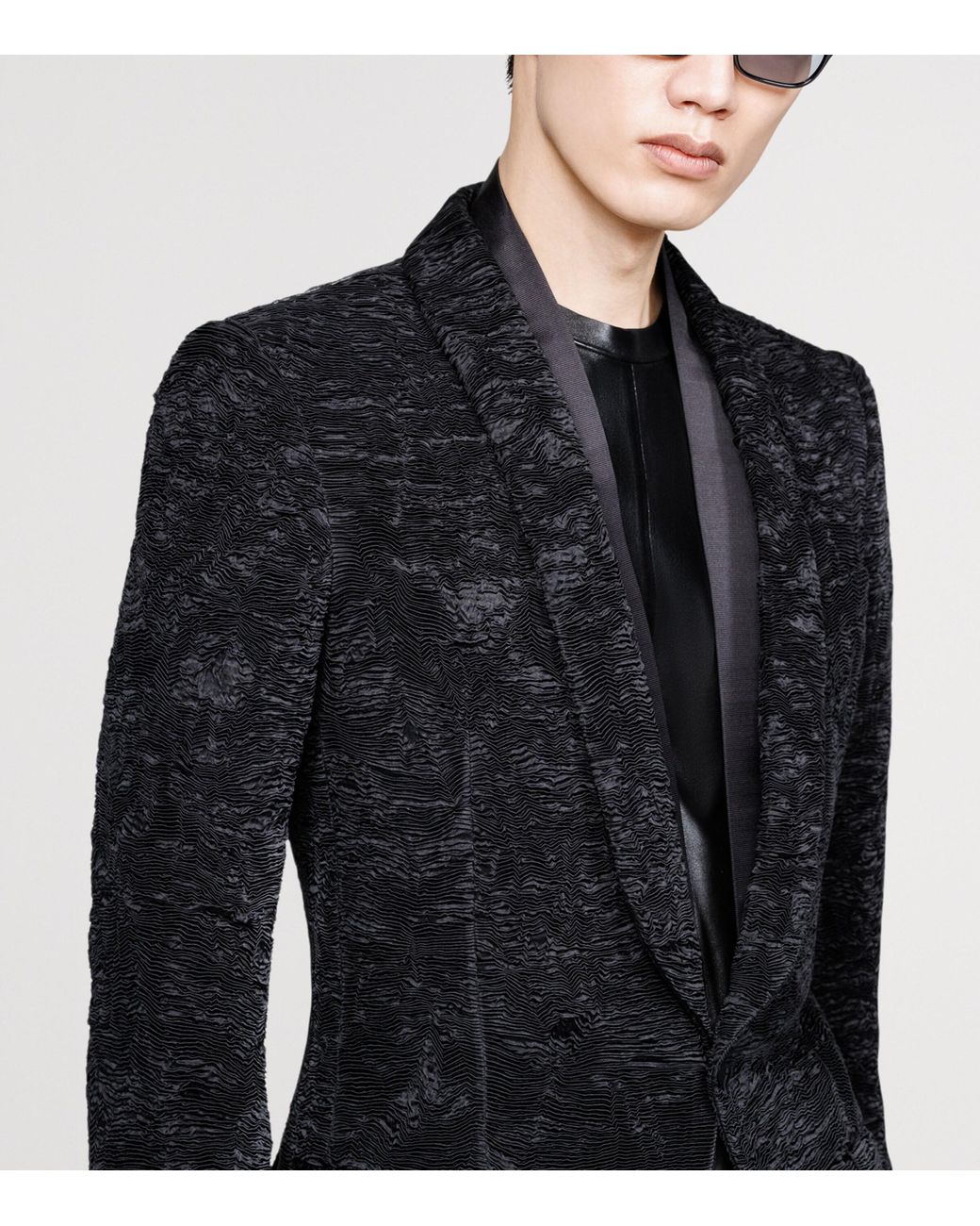 Tom Ford Black Silk Plissé Colbert Blazer for men