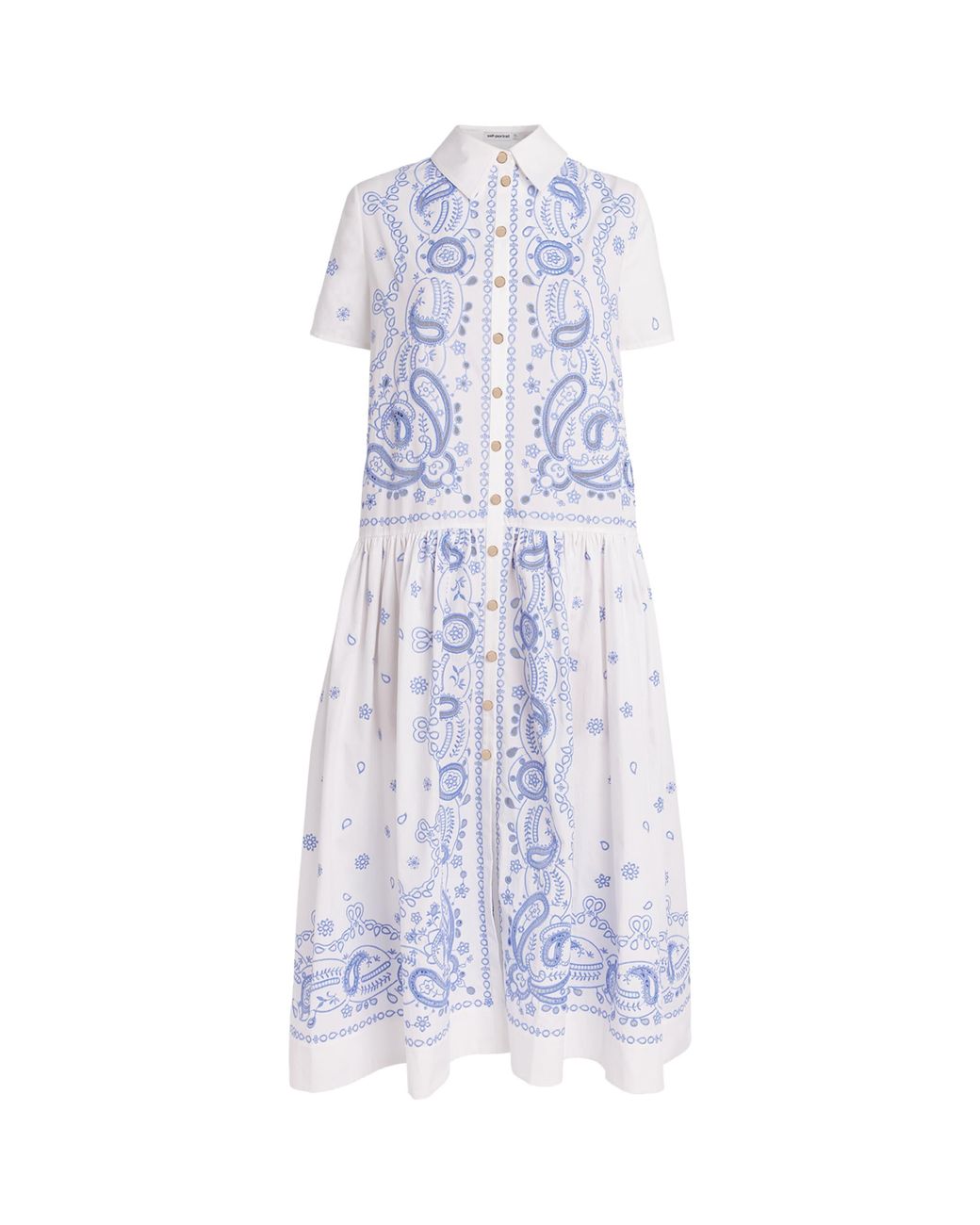 Self-Portrait Blue Cotton Embroidered Midi Dress