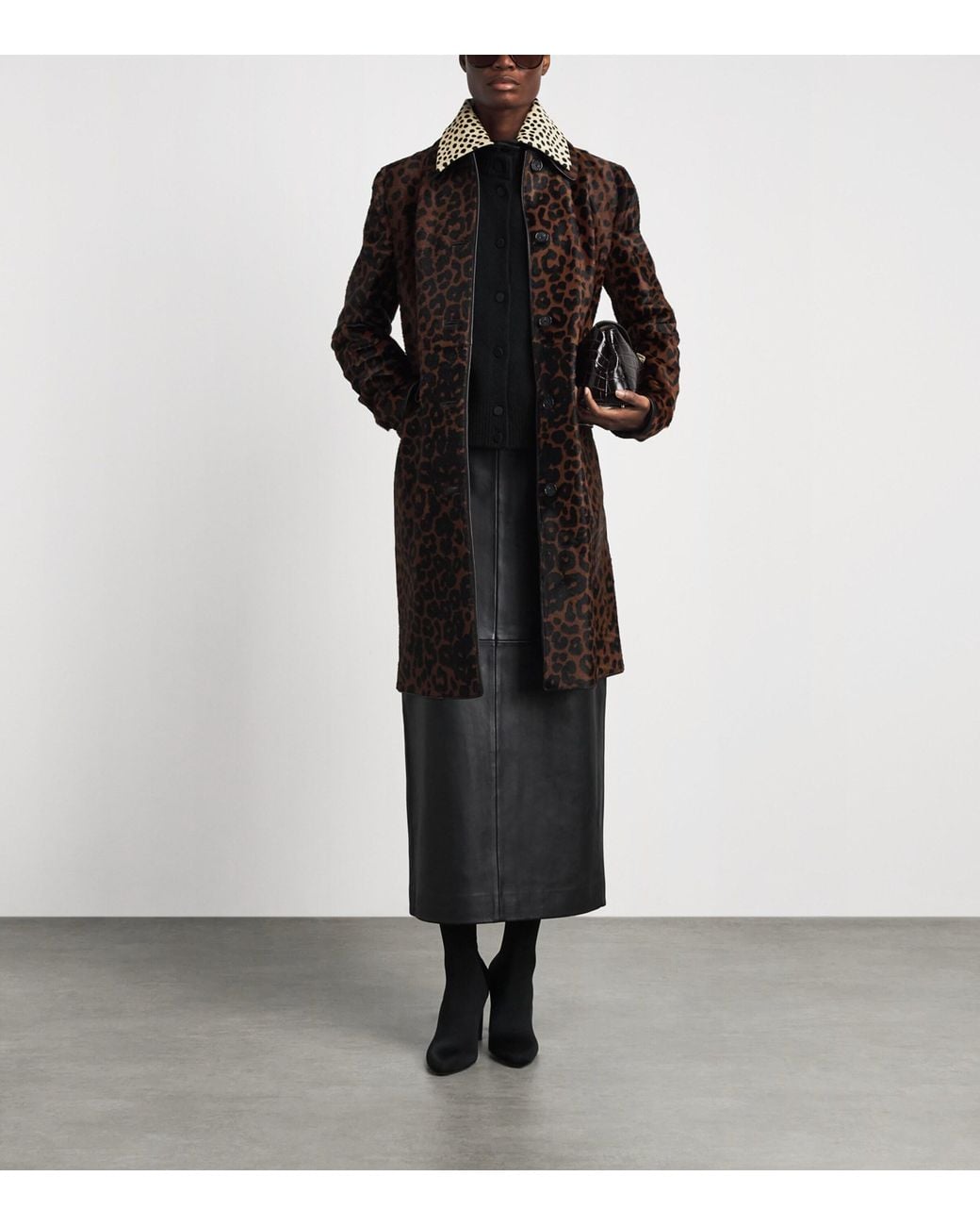 Rohe Black Stretch-Wool Cheetah-Collar Cardigan
