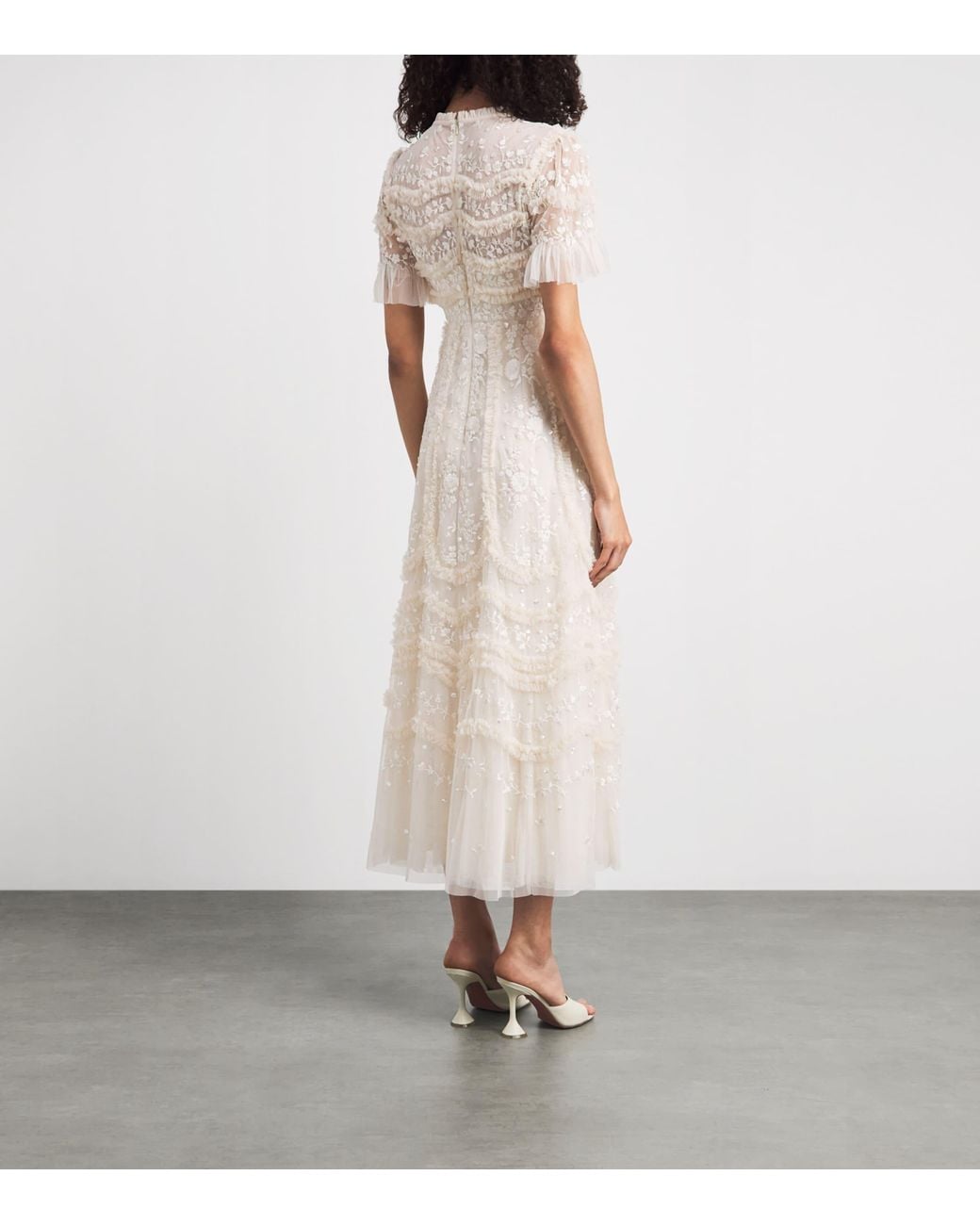 Needle & Thread Natural Embroidered Tulle Gianna Maxi Dress